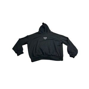 Black Shein Teen Hoodie With Heart Design 12-13Y Soft Cotton Blend Pullover Swea